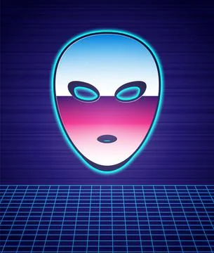Retro style Alien icon isolated futuristic landscape background 库存插图