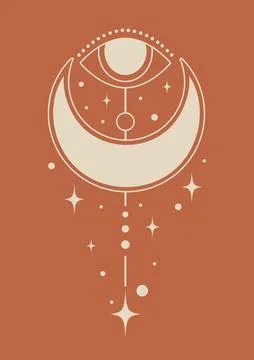 Retro style all-seeing eye print minimalist wall art. Stock Illustration