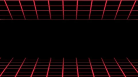 Retro-style animation of a glowing red grid moving forward on a black background Stock Footage 317877784