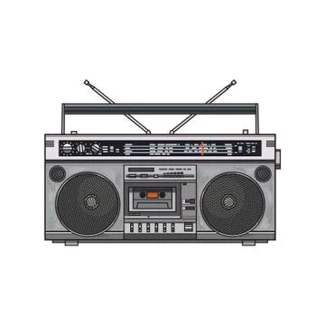 Retro style audio tape recorder, ghetto boom box from 90s Stock Illustration