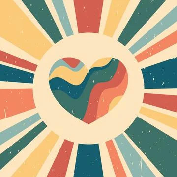 Retro style background with a striped heart. Vintage grunge texture Stock Illustration