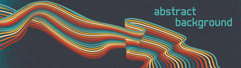 Retro style banner with curved lines bright colors on dark and grunge background Stock Illustration