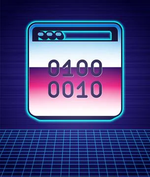 Retro style Binary code icon isolated futuristic landscape background. 80s Stock Illustration