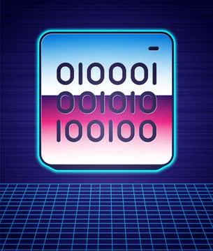 Retro style Binary code icon isolated futuristic landscape background. 80s Stock Illustration