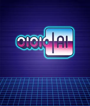 Retro style Binary code icon isolated futuristic landscape background. 80s Stock Illustration