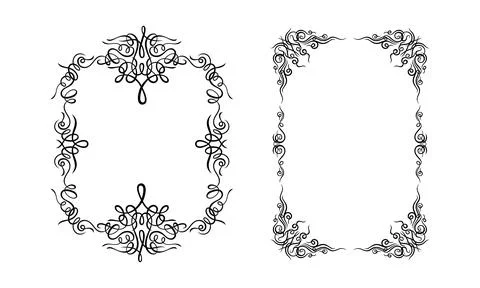 Retro style black ink frames set. Vintage calligraphic decor borders vector Illustrazione stock