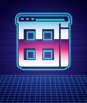 Retro style Browser files icon isolated futuristic landscape background. 80s Stock Illustration