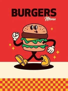 Retro Style Burger Guy Poster Stock Illustration