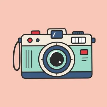 Retro Style Camera Illustration On Soft Pink Background Illustrazione stock