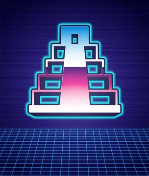 Retro style Chichen Itza in Mayan icon isolated futuristic landscape backgr.. Ilustración de archivo