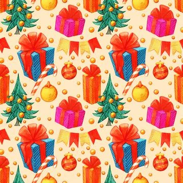 Retro style Christmas pattern. Winter endless background. colorful illustration Stock Illustration