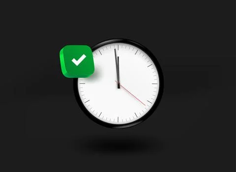 Retro style clock with checkmark icon. 3d vector illustration Stock Illustration