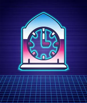 Retro style Clock icon isolated futuristic landscape background. Time symbol イラスト素材