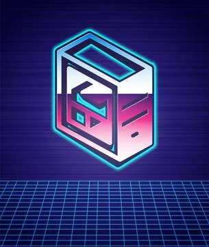 Retro style Computer icon isolated futuristic landscape background. PC component Stock-Illustration