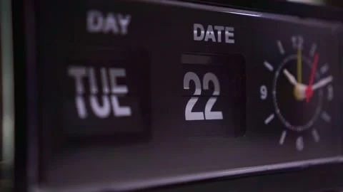 Retro style desk clock close up, second hand in motion, dark room lighting, Stock Footage 342637815
