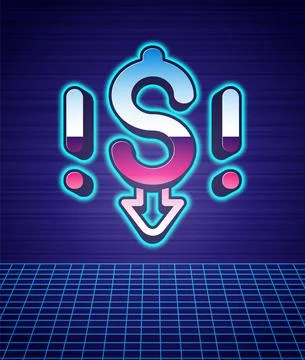 Retro style Dollar rate decrease icon isolated futuristic landscape background 스톡 일러스트