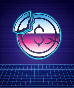 Retro style Dollar rate decrease icon isolated futuristic landscape background Stockillustratie