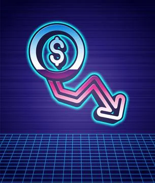 Retro style Dollar rate decrease icon isolated futuristic landscape background イラスト素材