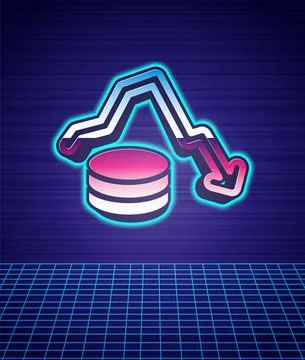 Retro style Dollar rate decrease icon isolated futuristic landscape background Illustrazione stock