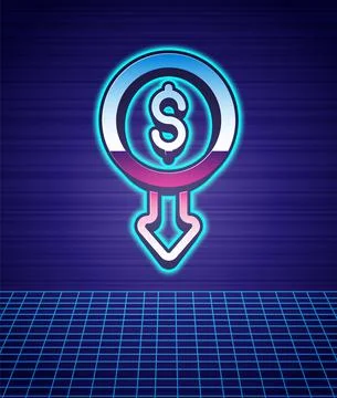 Retro style Dollar rate decrease icon isolated futuristic landscape background イラスト素材