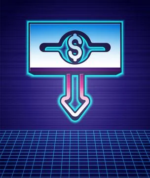 Retro style Dollar rate decrease icon isolated futuristic landscape backgro.. イラスト素材