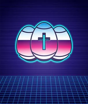 Retro style Easter egg icon isolated futuristic landscape background. Happy Stock Illustration