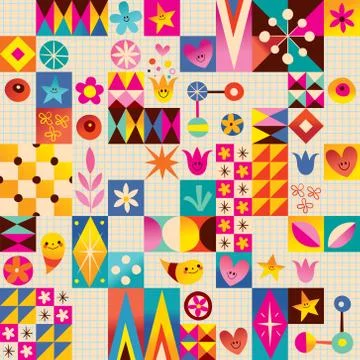 Retro style fun pattern with notebook paper background Illustrazione stock