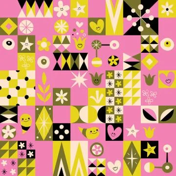 Retro style fun pattern with simple symbol characters Stock Illustration