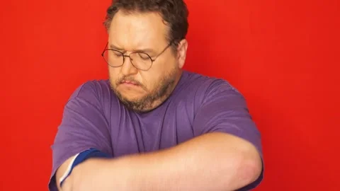 Retro style. Funny fat man doing fitness. Stock Footage 311690771