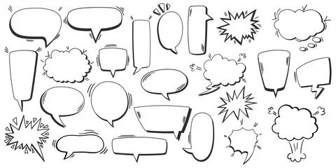 Retro-Style Hand-Drawn Comic Speech Bubbles Set. Vintage Design Transparent Stock Illustration