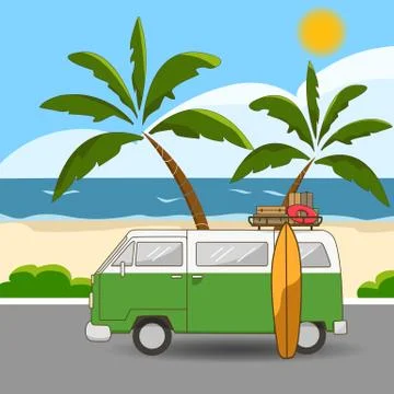 Retro Style Hippie Van Vector Stock Illustration