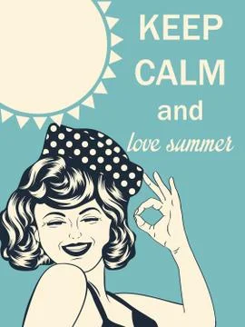 Retro style illustration with message "Keep calm and love summer" Stock Illustration