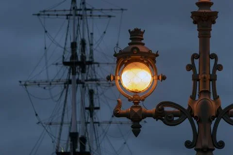 Retro style lantern on The Trinity Bridge in Saint-Petersburg. Russia Stock Photos