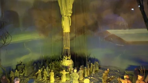 Retro style. Layout. Dolls. Running a balloon with people. Crowd. A Video stock 150443484