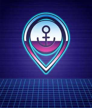 Retro style Map pointer with anchor icon isolated futuristic landscape イラスト素材