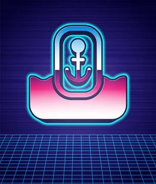 Retro style Map pointer with anchor icon isolated futuristic landscape イラスト素材