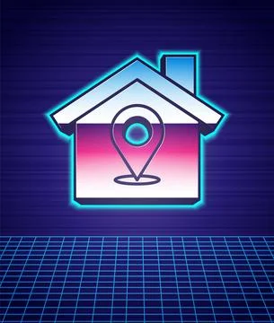 Retro style Map pointer with house icon isolated futuristic landscape background イラスト素材