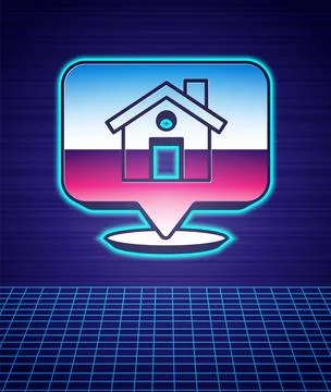 Retro style Map pointer with house icon isolated futuristic landscape background イラスト素材