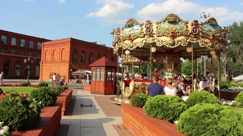Retro style Merry go round. Lodz, Poland. Video stock 40332446