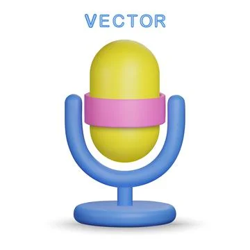 Retro style microphone 3d vector icon. Stock Illustration