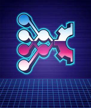 Retro style Neural network icon isolated futuristic landscape background Stock Illustration
