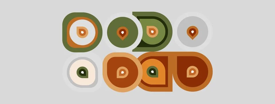 Retro style pattern. Circles, ovals, shapes overlap creating abstract design. Illustrazione stock