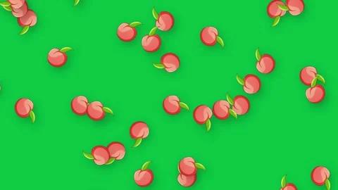 Retro Style Peach Fruit Falling Animation on Green Background Stock Footage 339120793