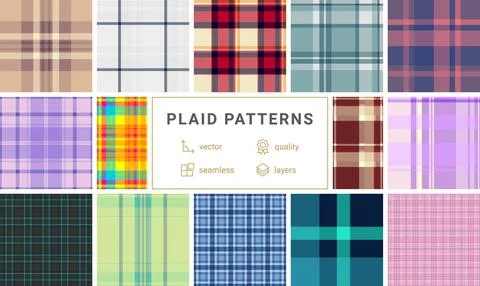 Retro style plaid pattern set featuring vintage textile aesthetics. Seamles.. Stock Illustration
