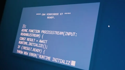 Retro Style Programming Terminal Displaying Modern Asynchronous Code Script 스톡 동영상 334733061