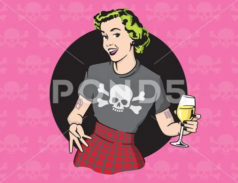 Retro Style Punk Rock Housewife Vector Design Stock Illustration