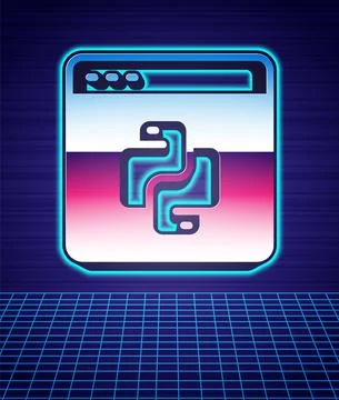 Retro style Python programming language icon isolated futuristic landscape Stock Illustration