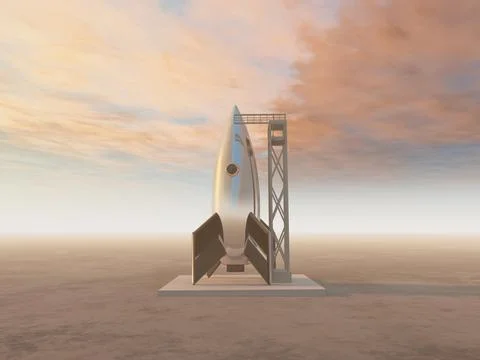 Retro style rocket on the launch pad イラスト素材