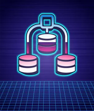 Retro style Server, Data, Web Hosting icon isolated futuristic landscape Illustrazione stock