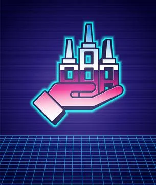 Retro style Skyscraper icon isolated futuristic landscape background. Metropolis Stock Illustration
